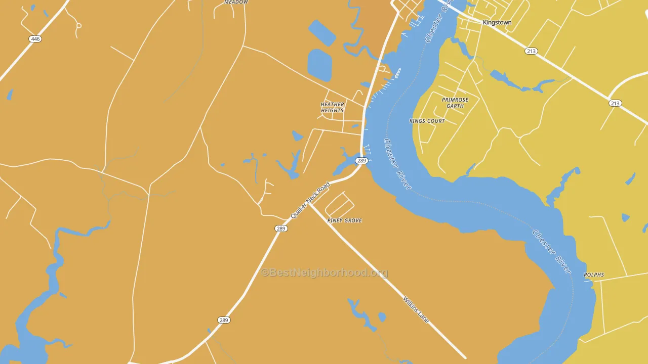 Map of the best neighborhoods in the Kingstown area, with better matches in green and worse matches in red