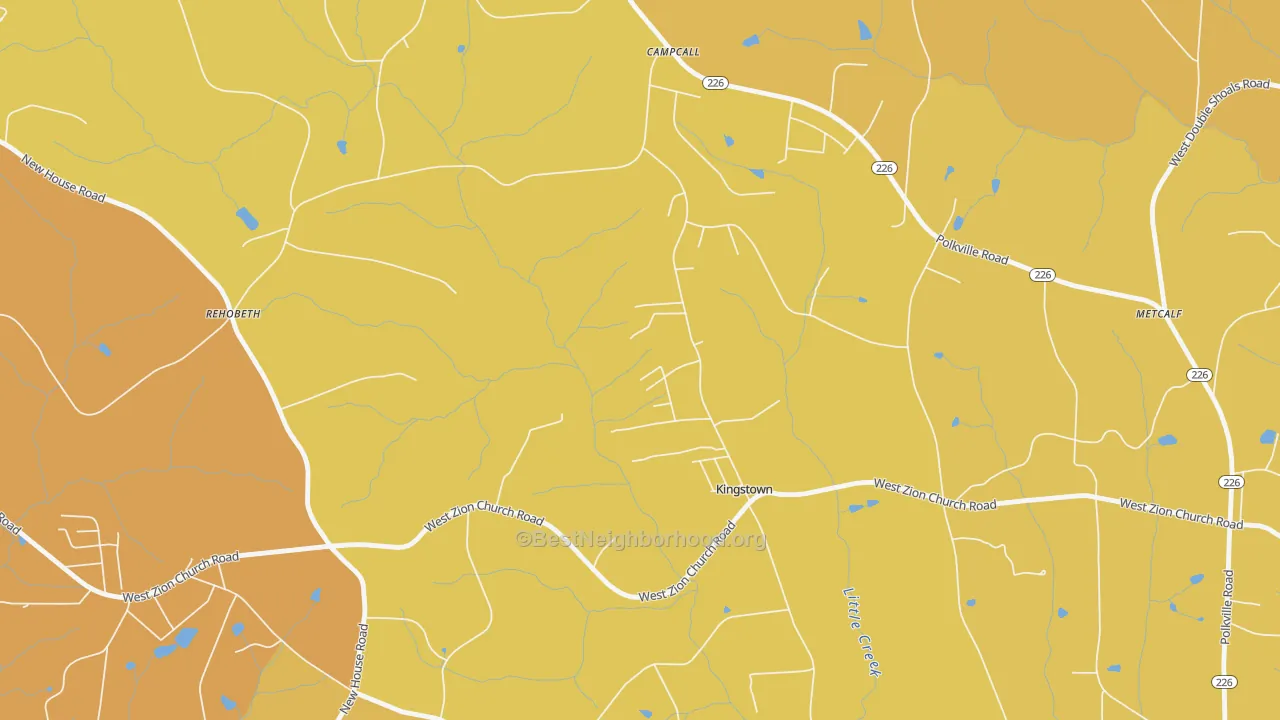 Map of the best neighborhoods in the Kingstown area, with better matches in green and worse matches in red
