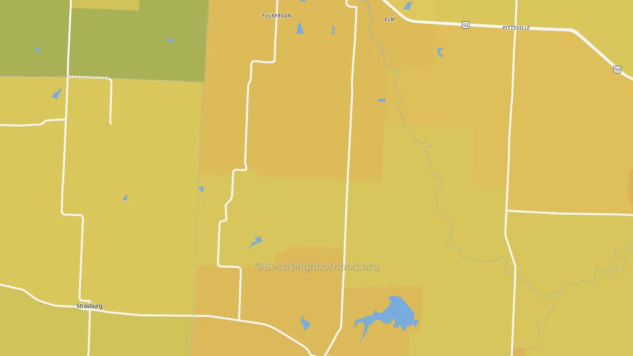 Map of the best neighborhoods in the Kingsville area, with better matches in green and worse matches in red