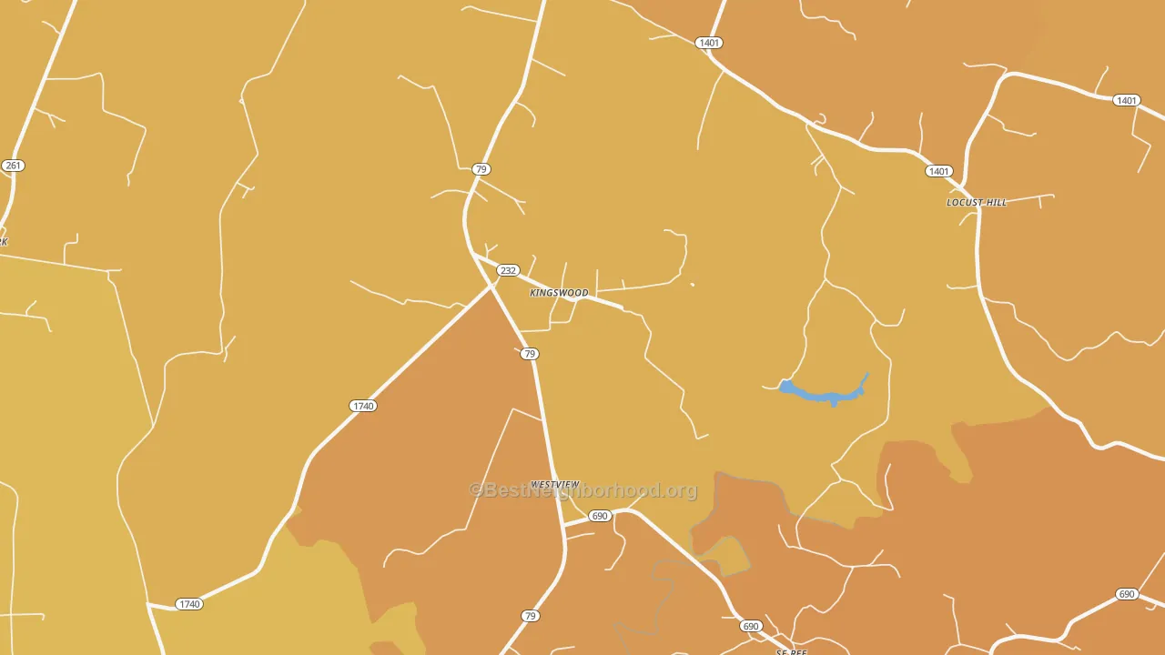 Map of the best neighborhoods in the Kingswood area, with better matches in green and worse matches in red