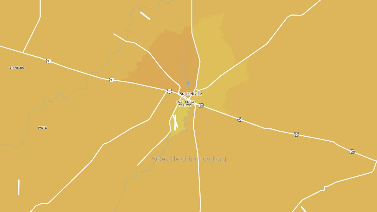 Map of the best neighborhoods in the Kinney County area, with better matches in green and worse matches in red