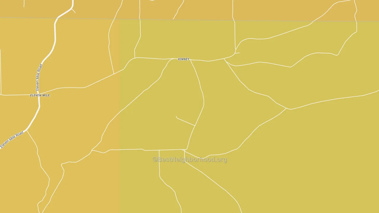 Map of the best neighborhoods in the Kinney area, with better matches in green and worse matches in red