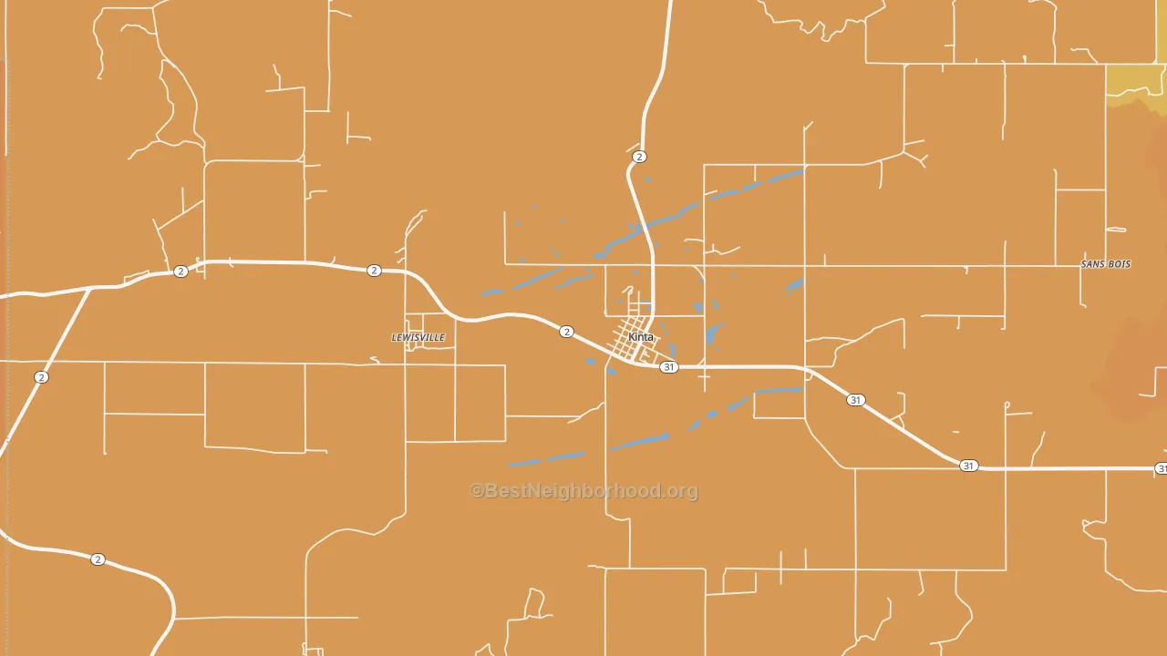 Map of the best neighborhoods in the Kinta area, with better matches in green and worse matches in red