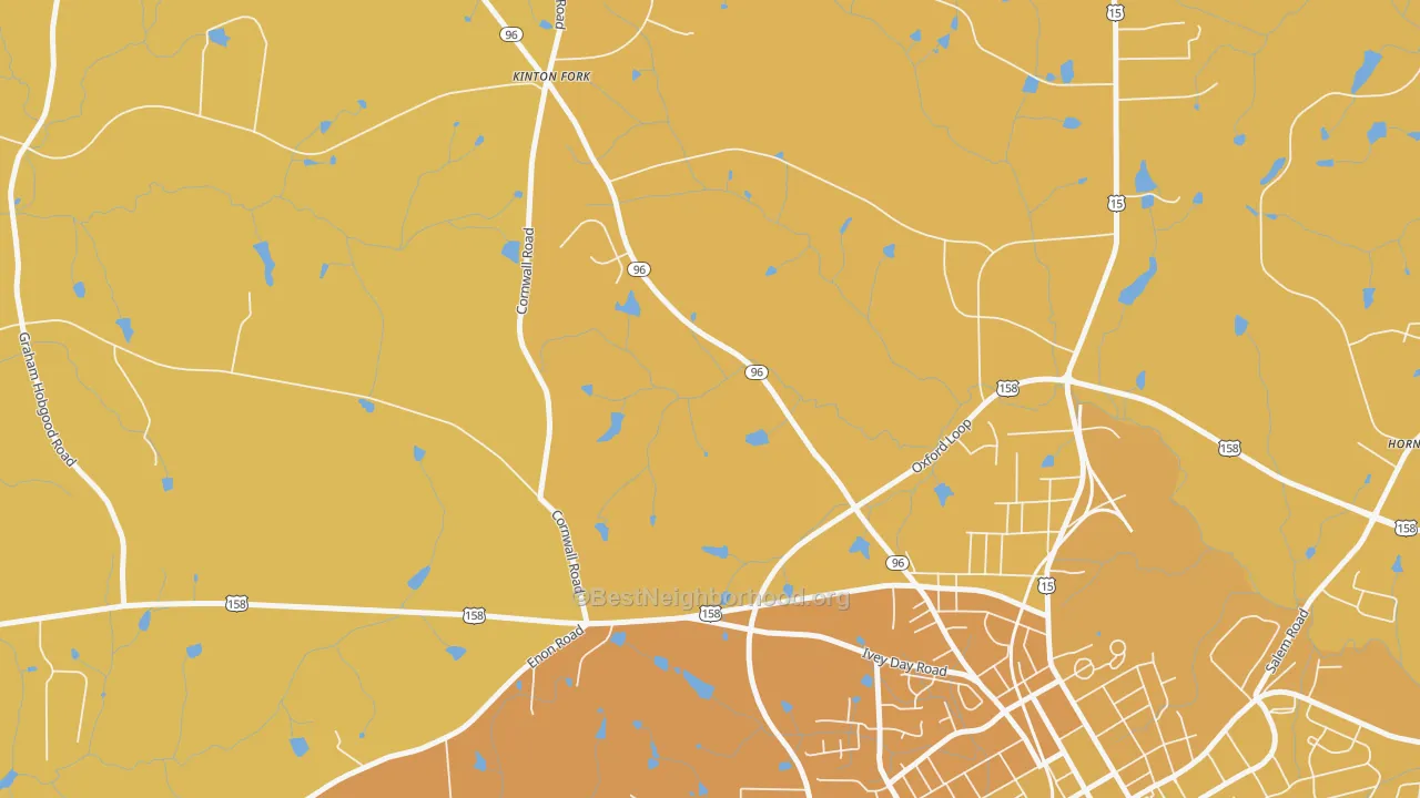 Map of the best neighborhoods in the Kinton Fork area, with better matches in green and worse matches in red
