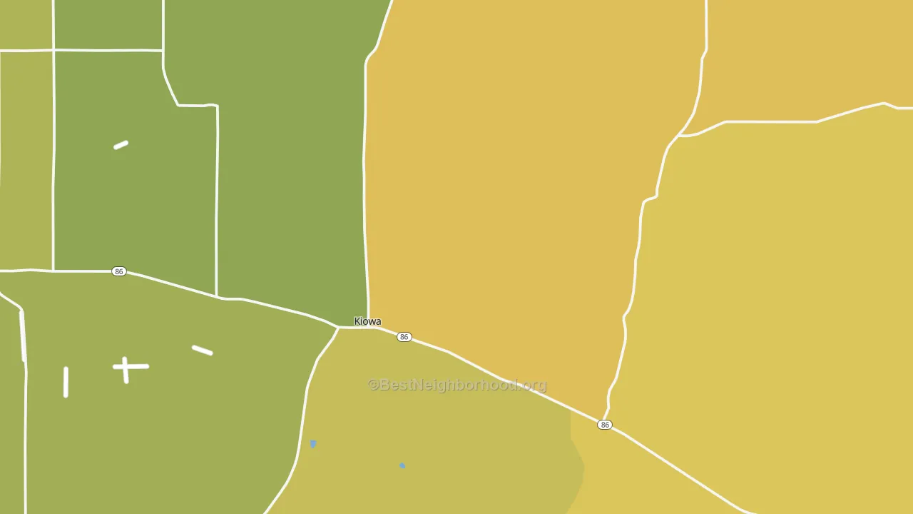 Map of the best neighborhoods in the Kiowa area, with better matches in green and worse matches in red