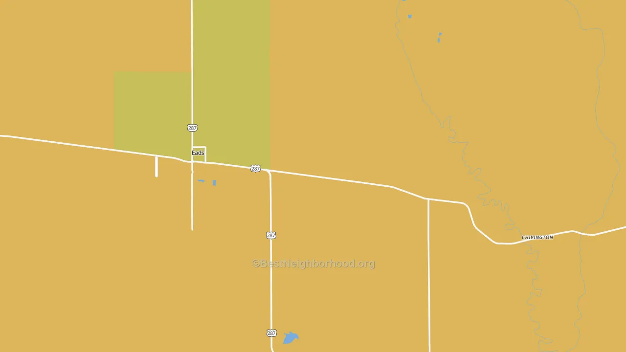 Map of the best neighborhoods in the Kiowa County area, with better matches in green and worse matches in red