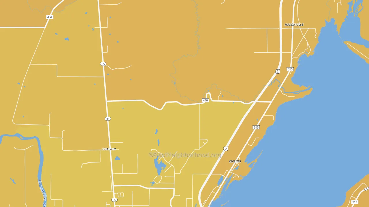 Map of the best neighborhoods in the Kipling area, with better matches in green and worse matches in red