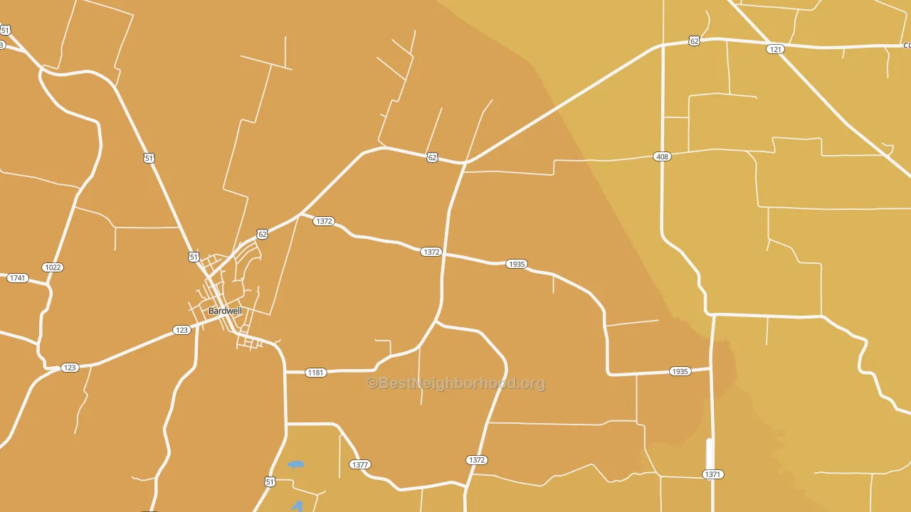 Map of the best neighborhoods in the Kirbyton area, with better matches in green and worse matches in red