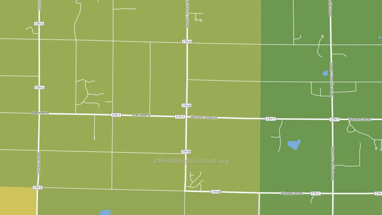 Map of the best neighborhoods in the Kirchhayn area, with better matches in green and worse matches in red