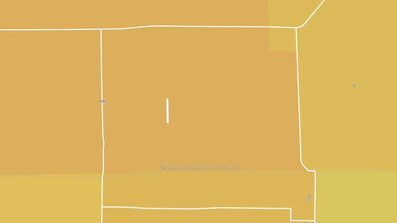 Map of the best neighborhoods in the Kirk area, with better matches in green and worse matches in red