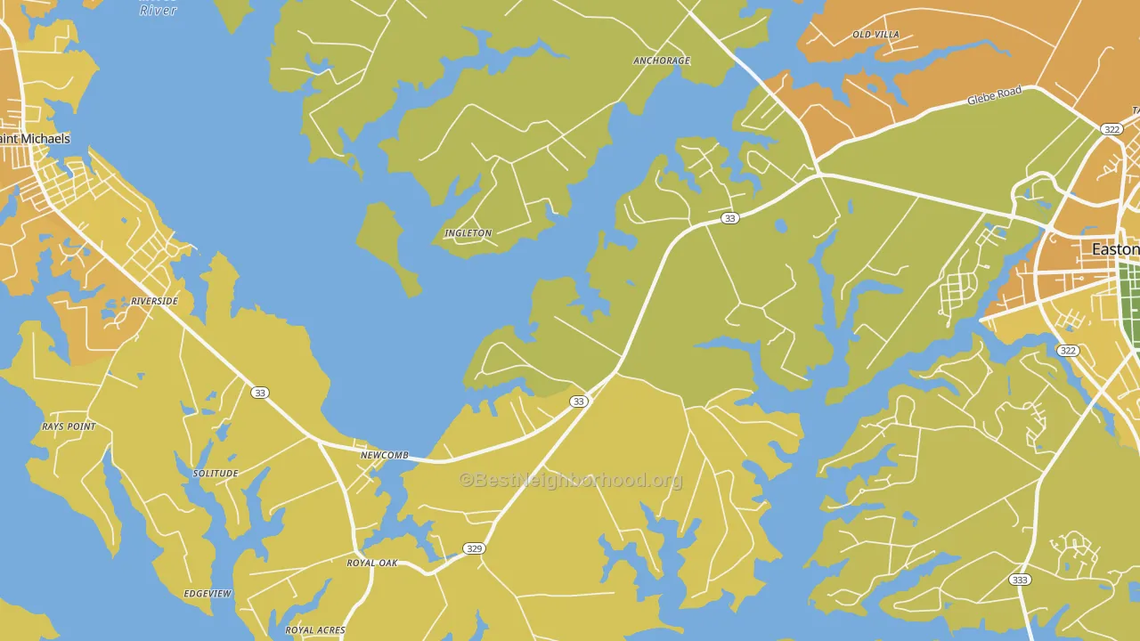 Map of the best neighborhoods in the Kirkham area, with better matches in green and worse matches in red