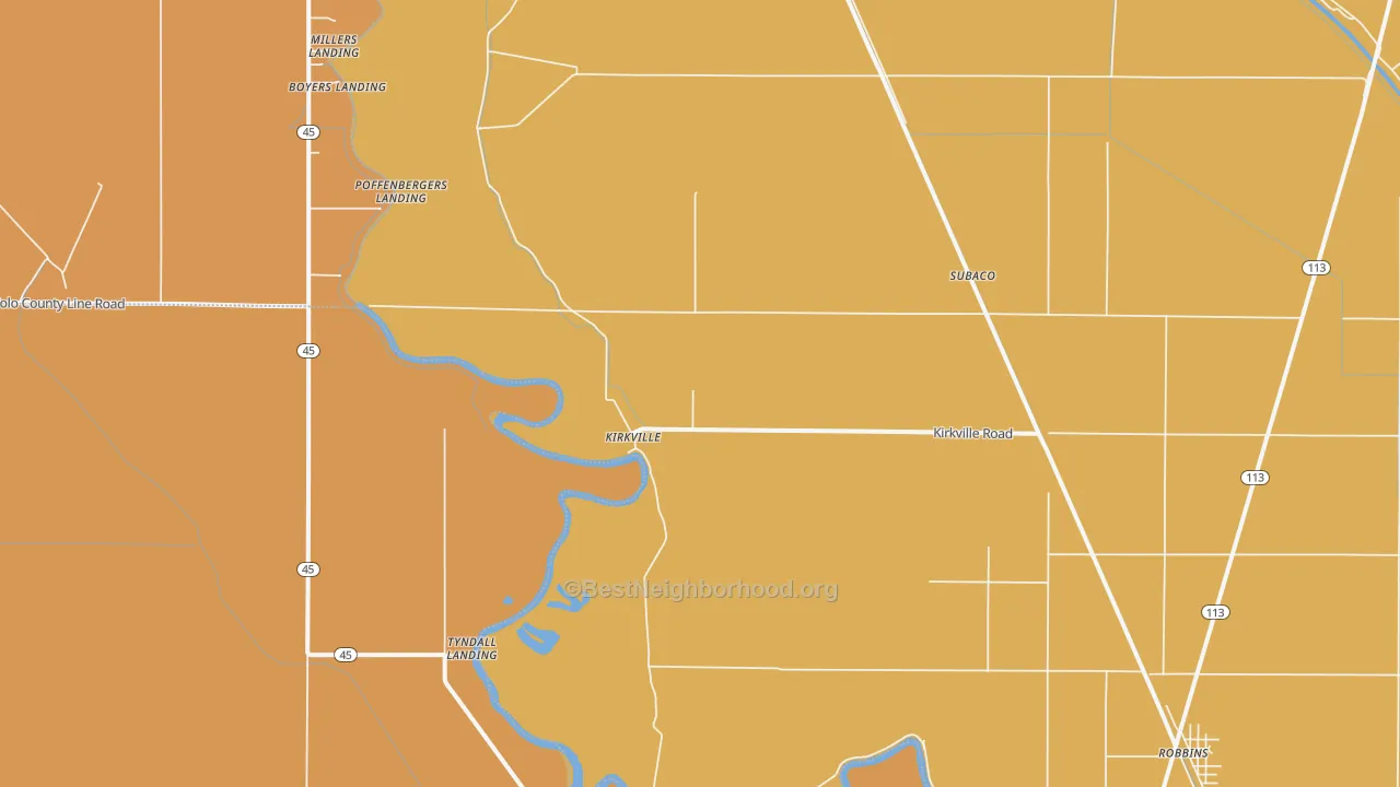 Map of the best neighborhoods in the Kirkville area, with better matches in green and worse matches in red