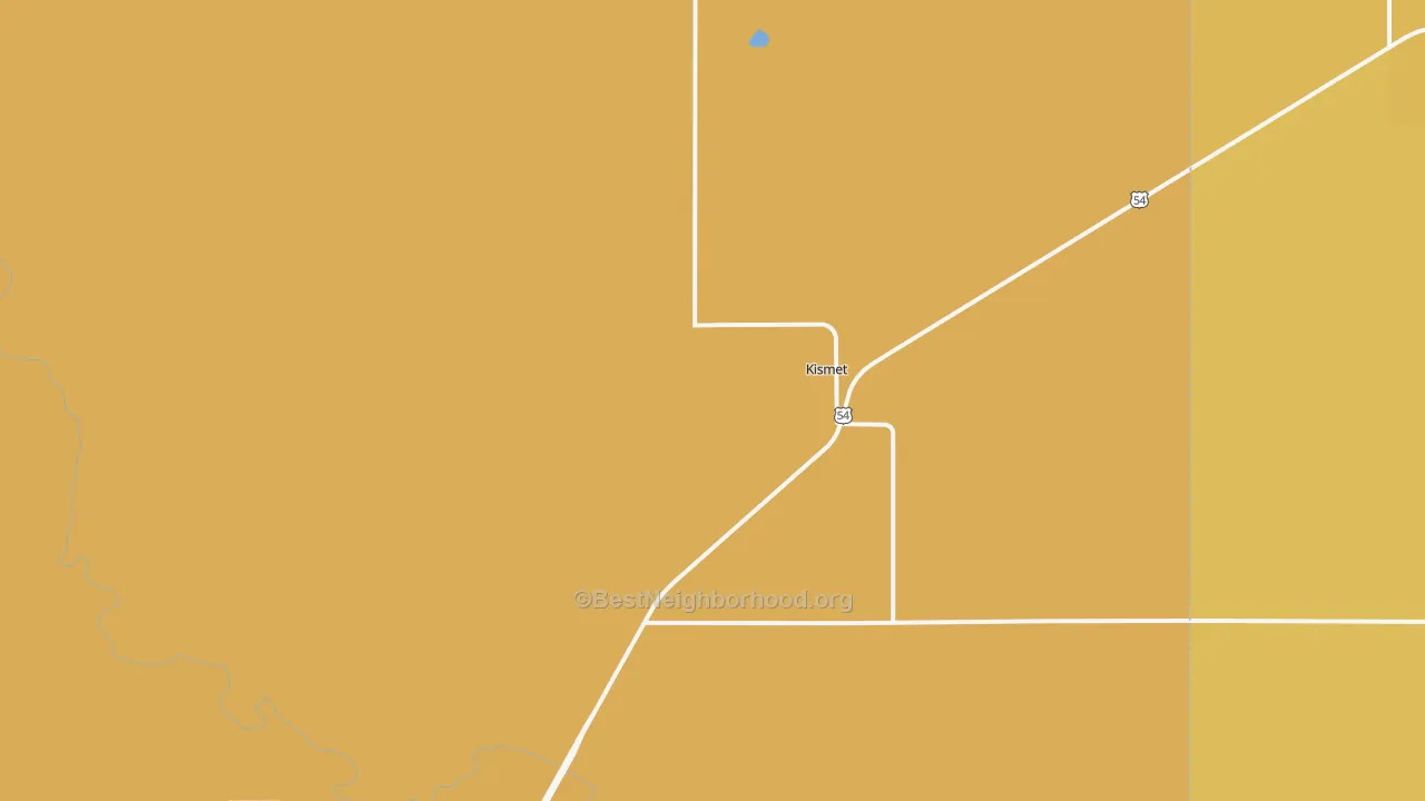 Map of the best neighborhoods in the Kismet area, with better matches in green and worse matches in red