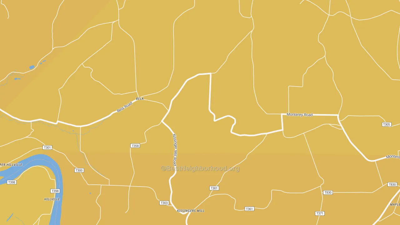 Map of the best neighborhoods in the Kissingers Mill area, with better matches in green and worse matches in red