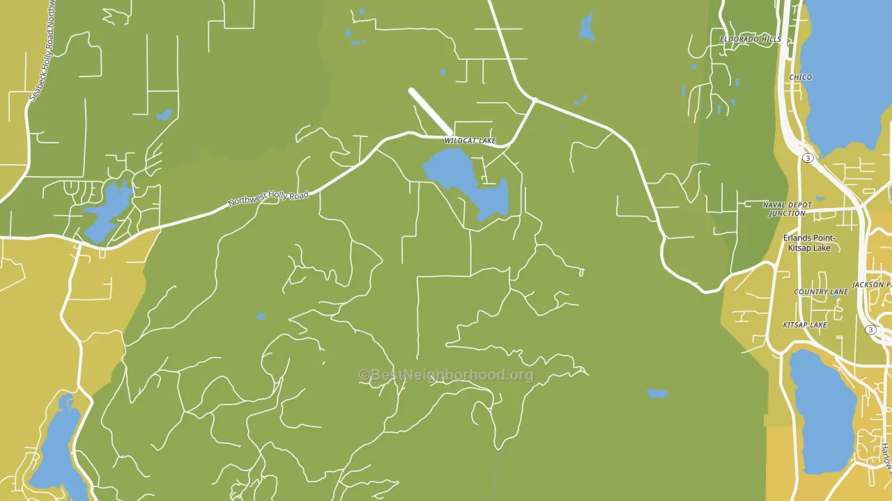Map of the best neighborhoods in the Kitsap Lake area, with better matches in green and worse matches in red