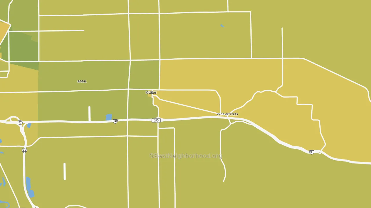 Map of the best neighborhoods in the Kittitas area, with better matches in green and worse matches in red
