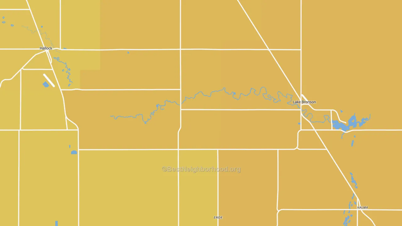 Map of the best neighborhoods in the Kittson County area, with better matches in green and worse matches in red
