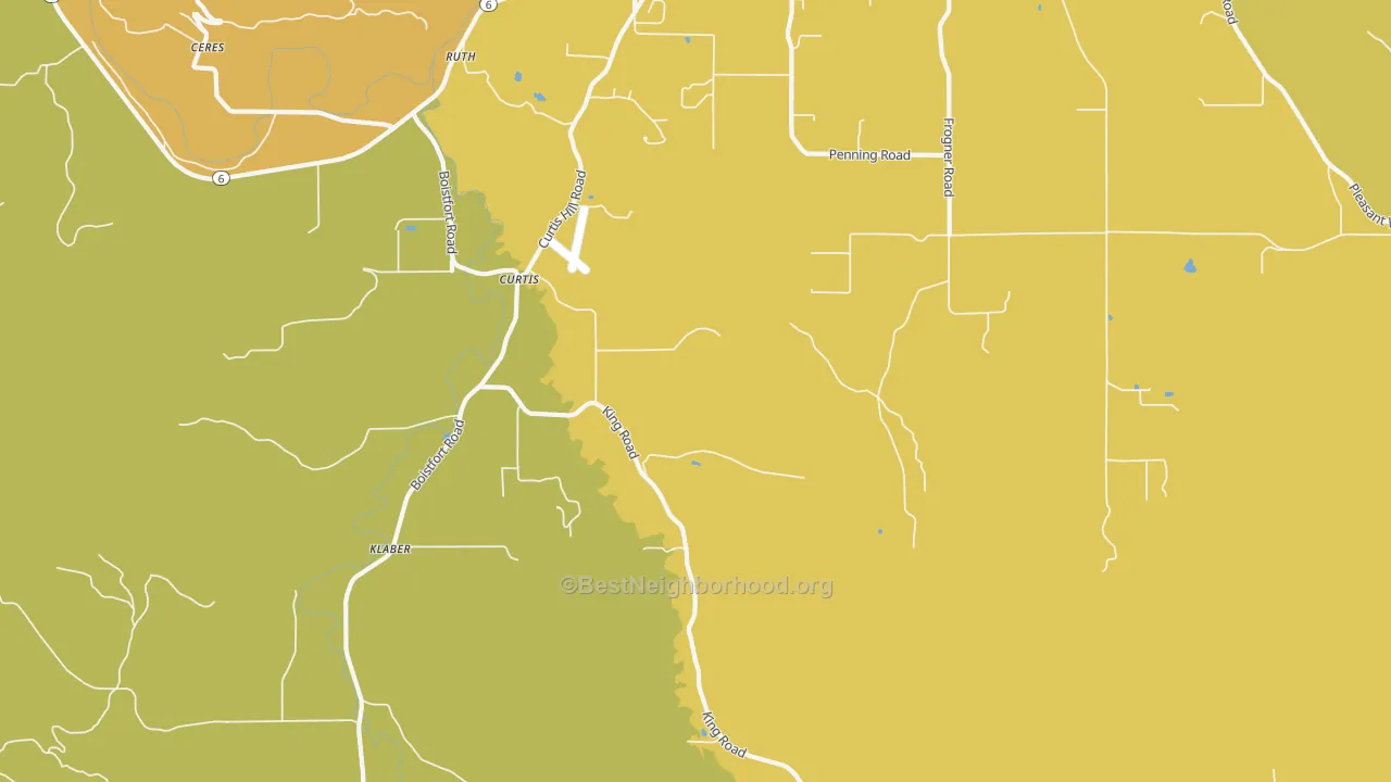 Map of the best neighborhoods in the Klaber area, with better matches in green and worse matches in red
