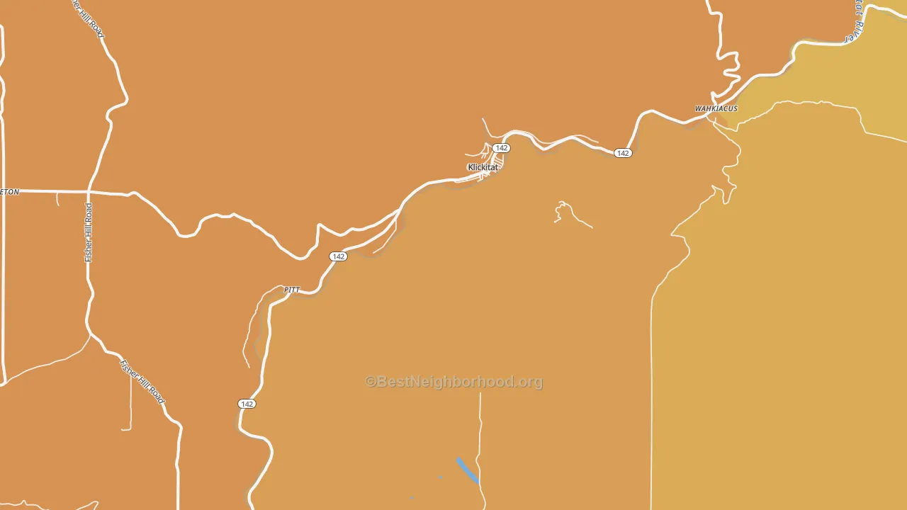 Map of the best neighborhoods in the Klickitat area, with better matches in green and worse matches in red