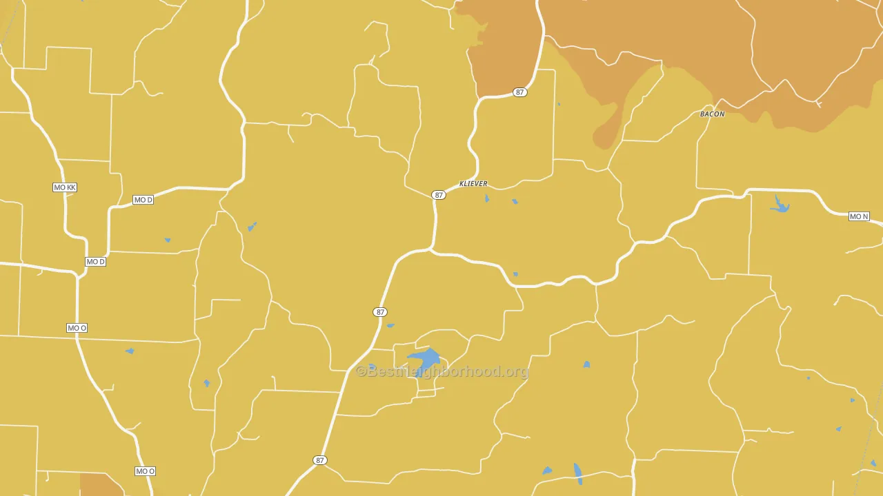 Map of the best neighborhoods in the Kliever area, with better matches in green and worse matches in red
