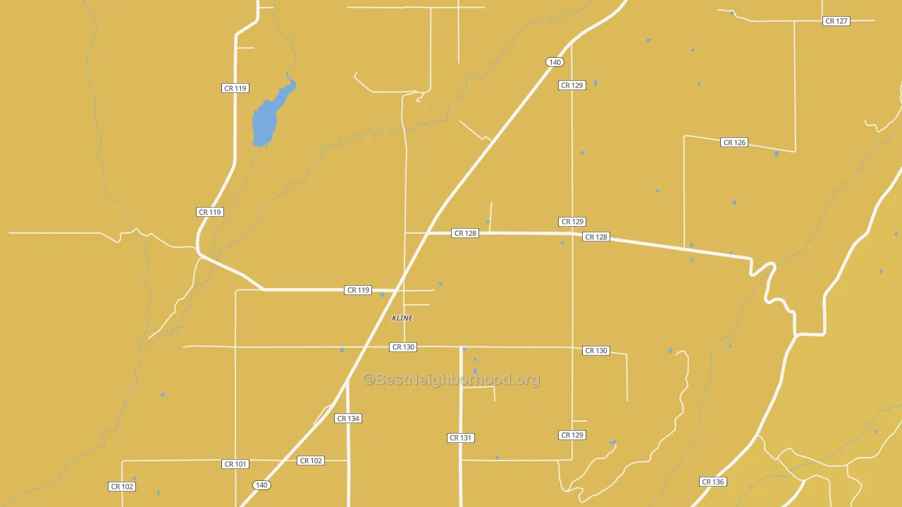 Map of the best neighborhoods in the Kline area, with better matches in green and worse matches in red