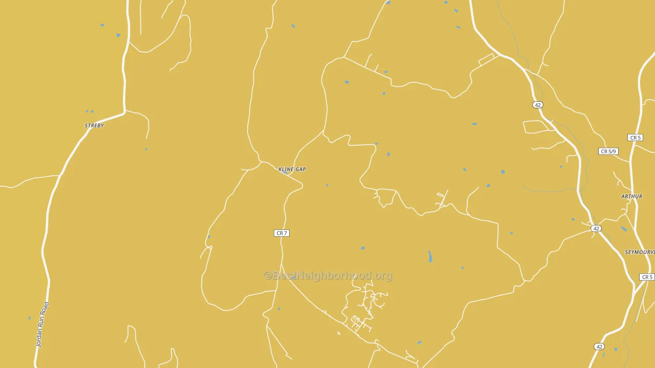Map of the best neighborhoods in the Kline Gap area, with better matches in green and worse matches in red