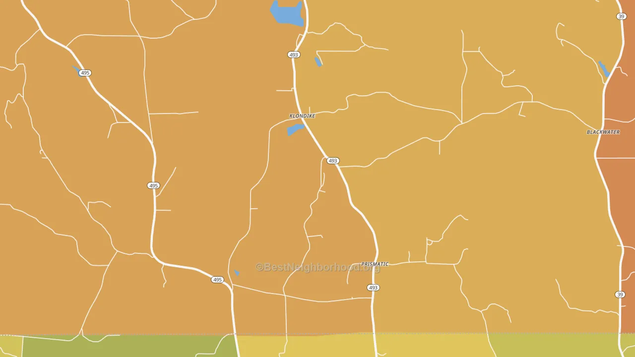 Map of the best neighborhoods in the Klondike area, with better matches in green and worse matches in red