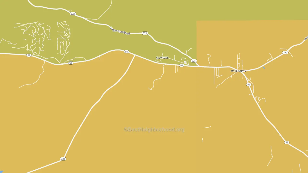 Map of the best neighborhoods in the Klondike area, with better matches in green and worse matches in red