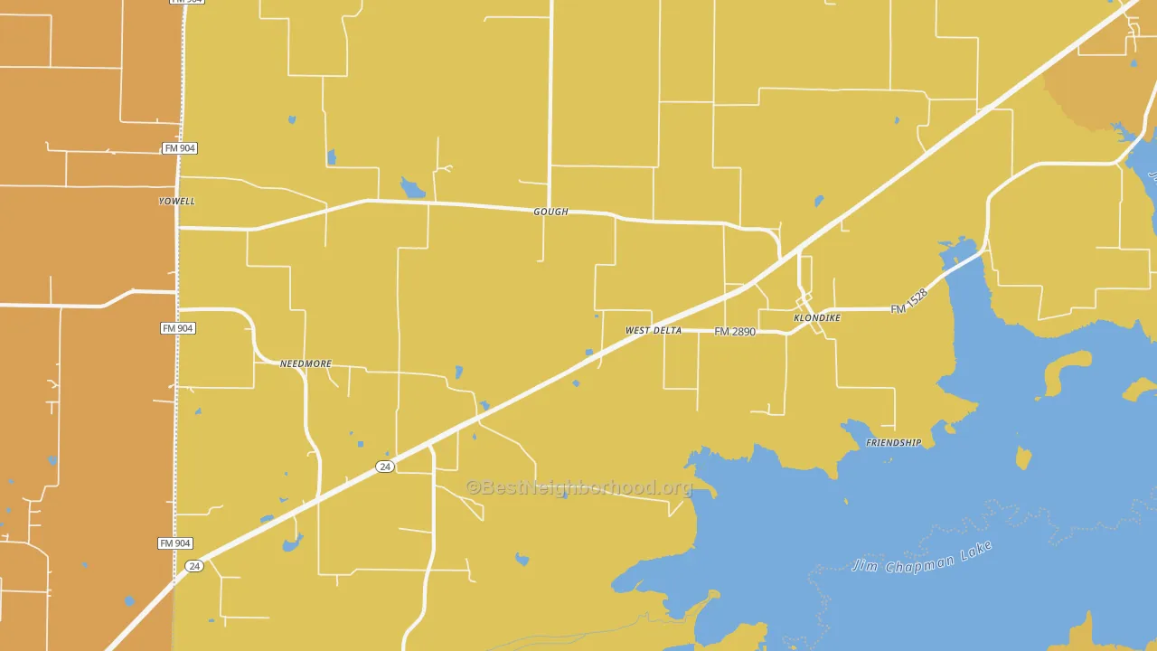 Map of the best neighborhoods in the Klondike area, with better matches in green and worse matches in red