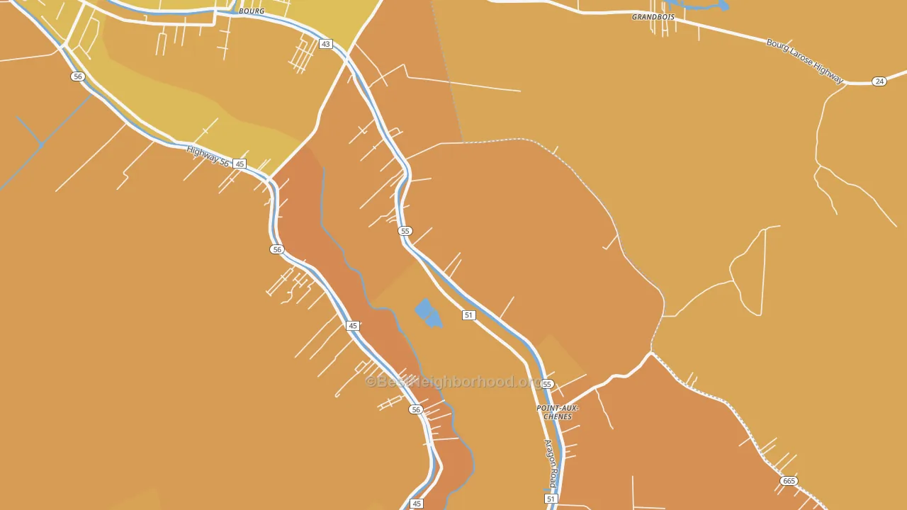 Map of the best neighborhoods in the Klondyke area, with better matches in green and worse matches in red
