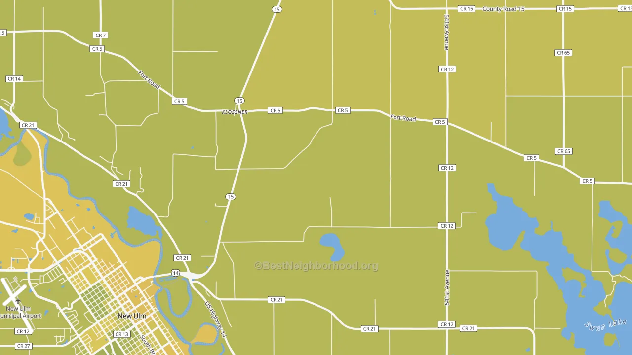 Map of the best neighborhoods in the Klossner area, with better matches in green and worse matches in red