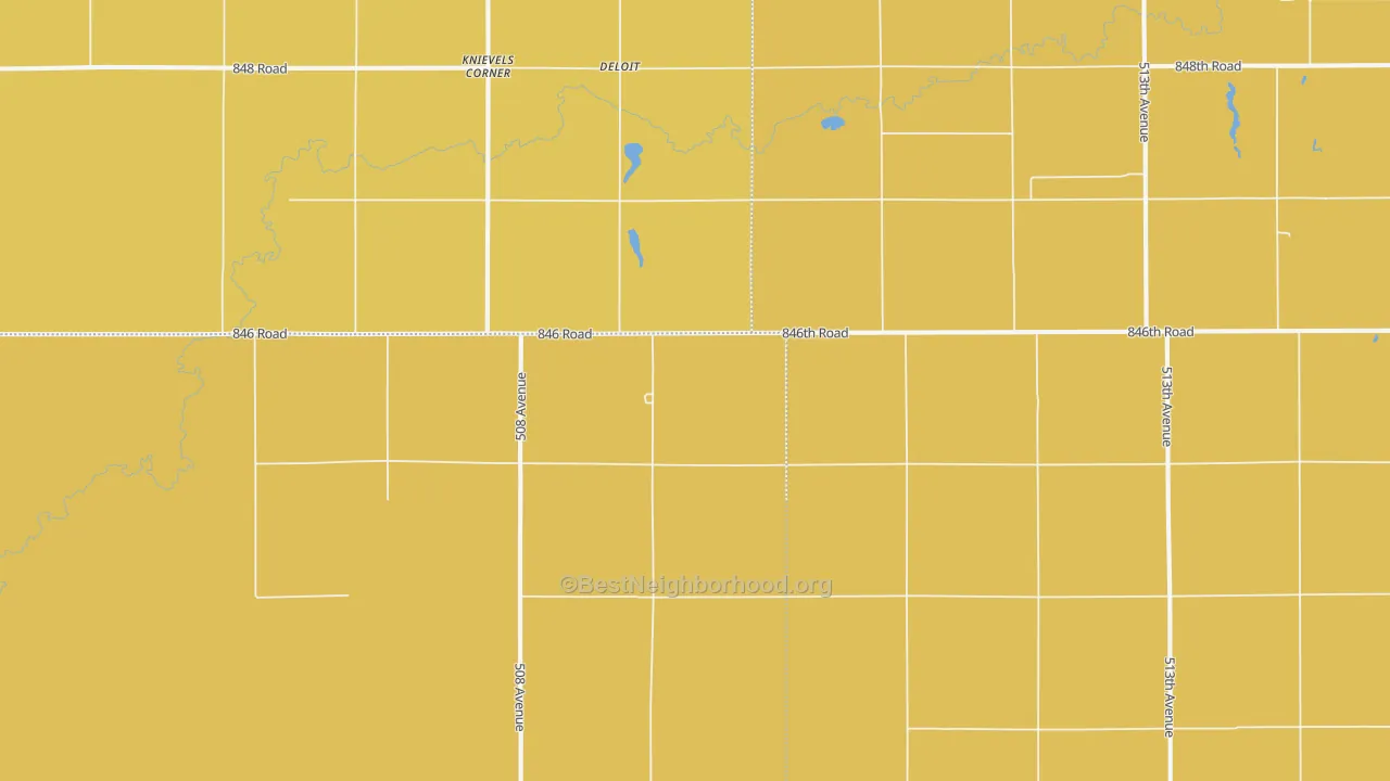 Map of the best neighborhoods in the Knievels Corner area, with better matches in green and worse matches in red