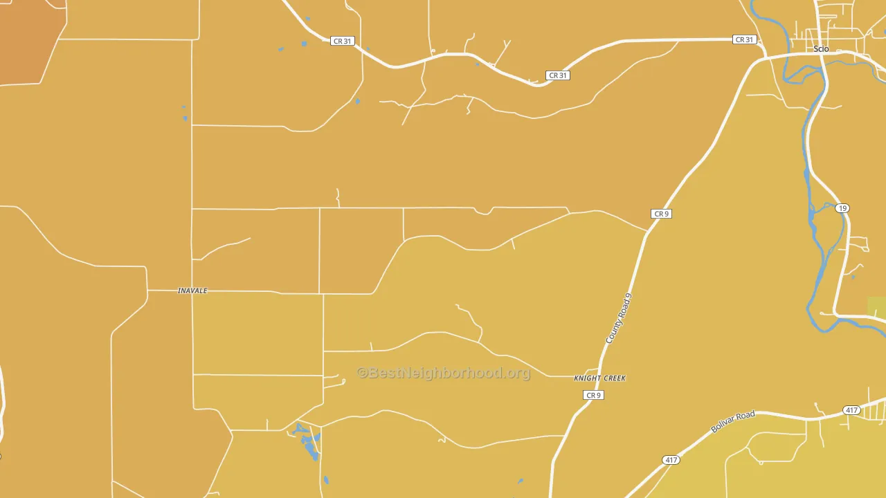 Map of the best neighborhoods in the Knight Creek area, with better matches in green and worse matches in red