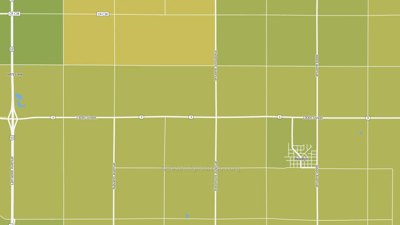Map of the best neighborhoods in the Knittel area, with better matches in green and worse matches in red