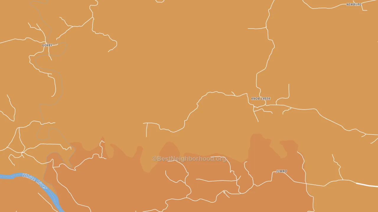 Map of the best neighborhoods in the Knob Creek area, with better matches in green and worse matches in red