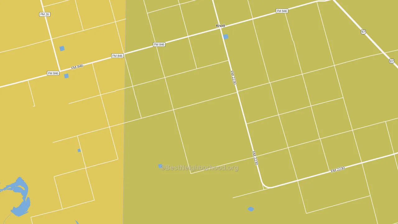 Map of the best neighborhoods in the Knott area, with better matches in green and worse matches in red