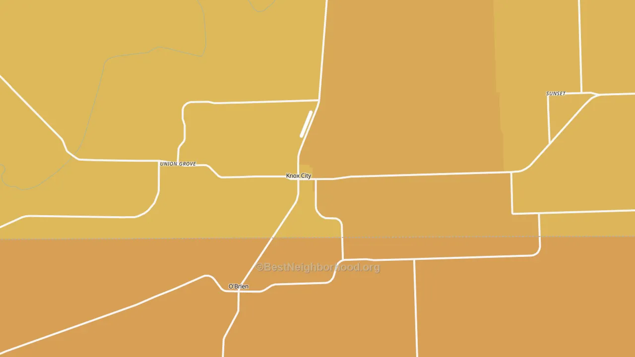 Map of the best neighborhoods in the Knox City area, with better matches in green and worse matches in red