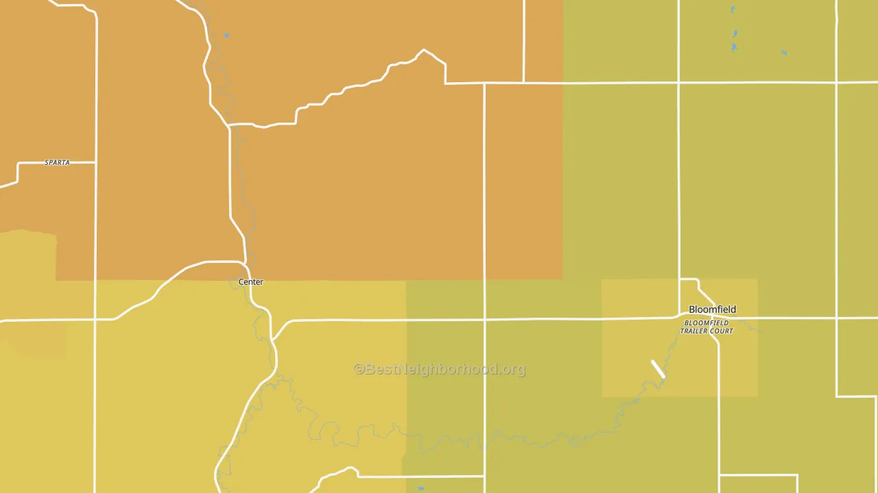 Map of the best neighborhoods in the Knox County area, with better matches in green and worse matches in red