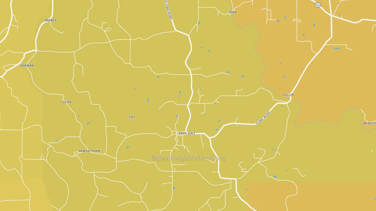 Map of the best neighborhoods in the Knox Dale area, with better matches in green and worse matches in red