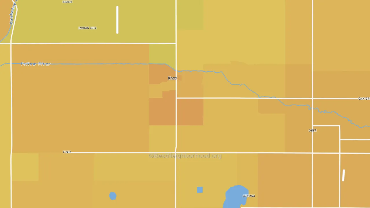 Map of the best neighborhoods in the Knox area, with better matches in green and worse matches in red