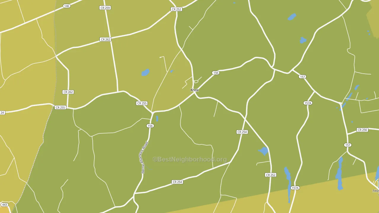 Map of the best neighborhoods in the Knox area, with better matches in green and worse matches in red