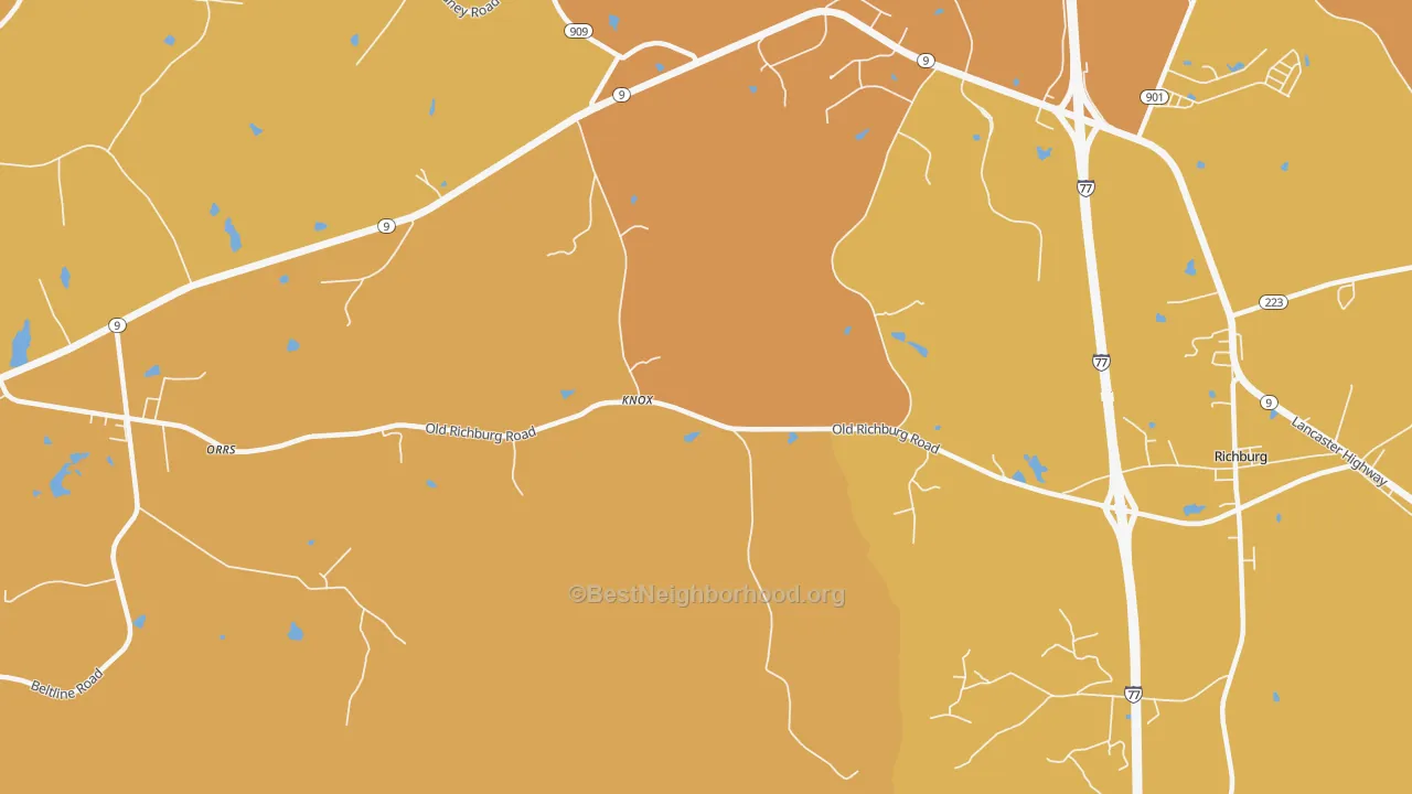 Map of the best neighborhoods in the Knox area, with better matches in green and worse matches in red