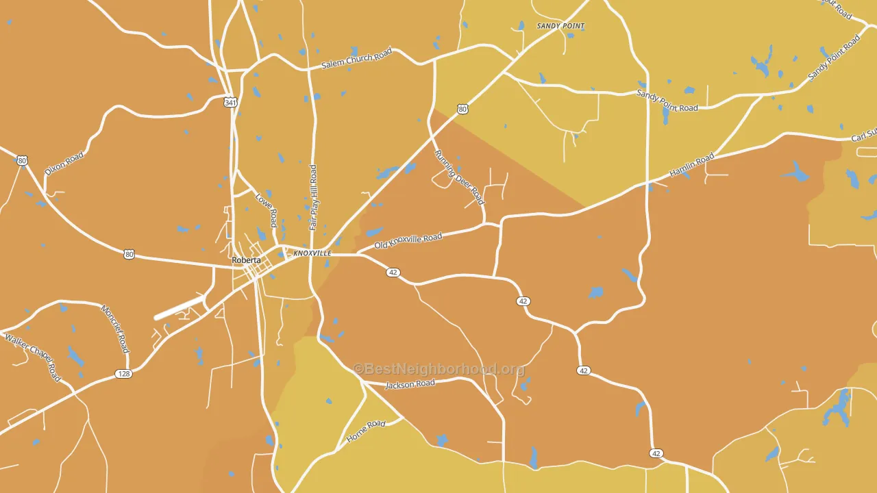 Map of the best neighborhoods in the Knoxville area, with better matches in green and worse matches in red