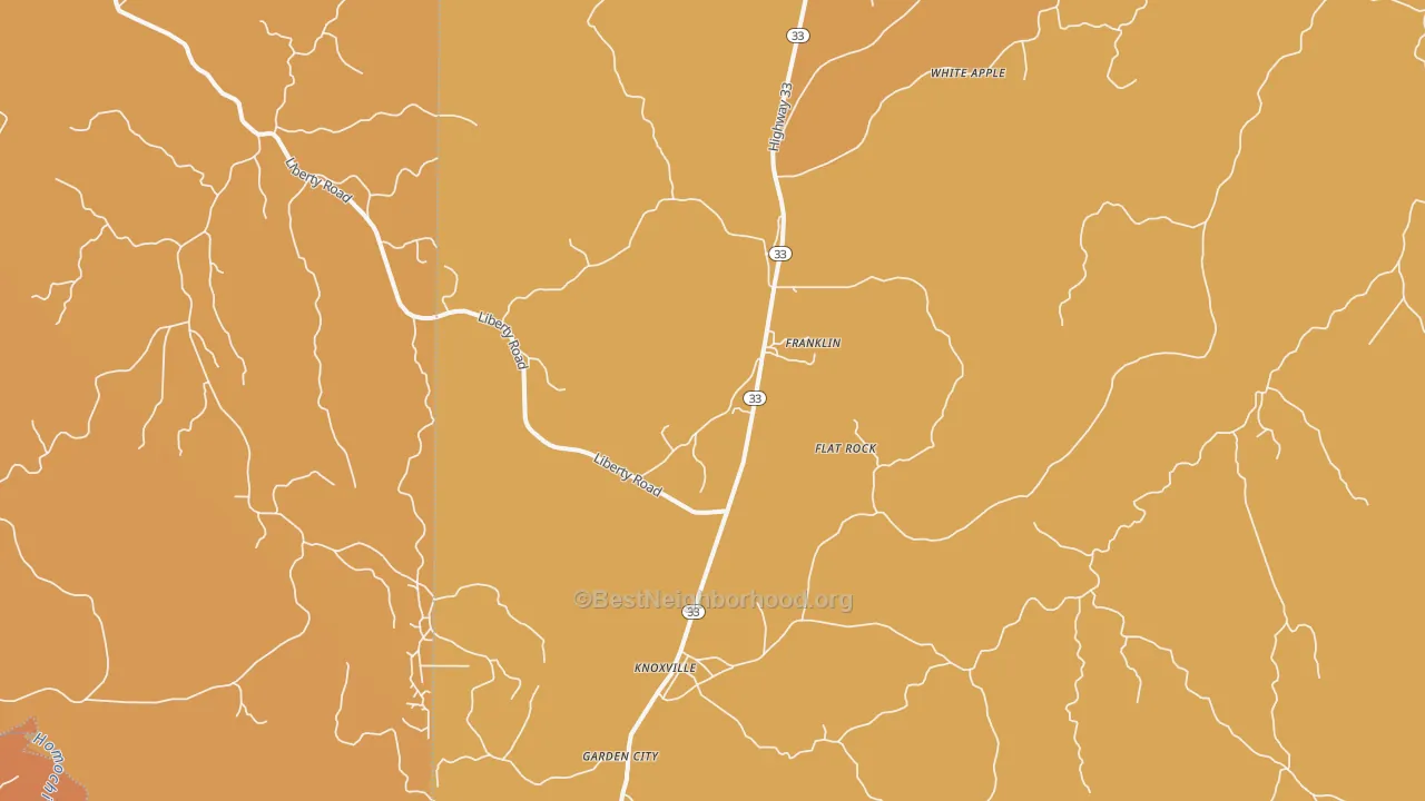 Map of the best neighborhoods in the Knoxville area, with better matches in green and worse matches in red