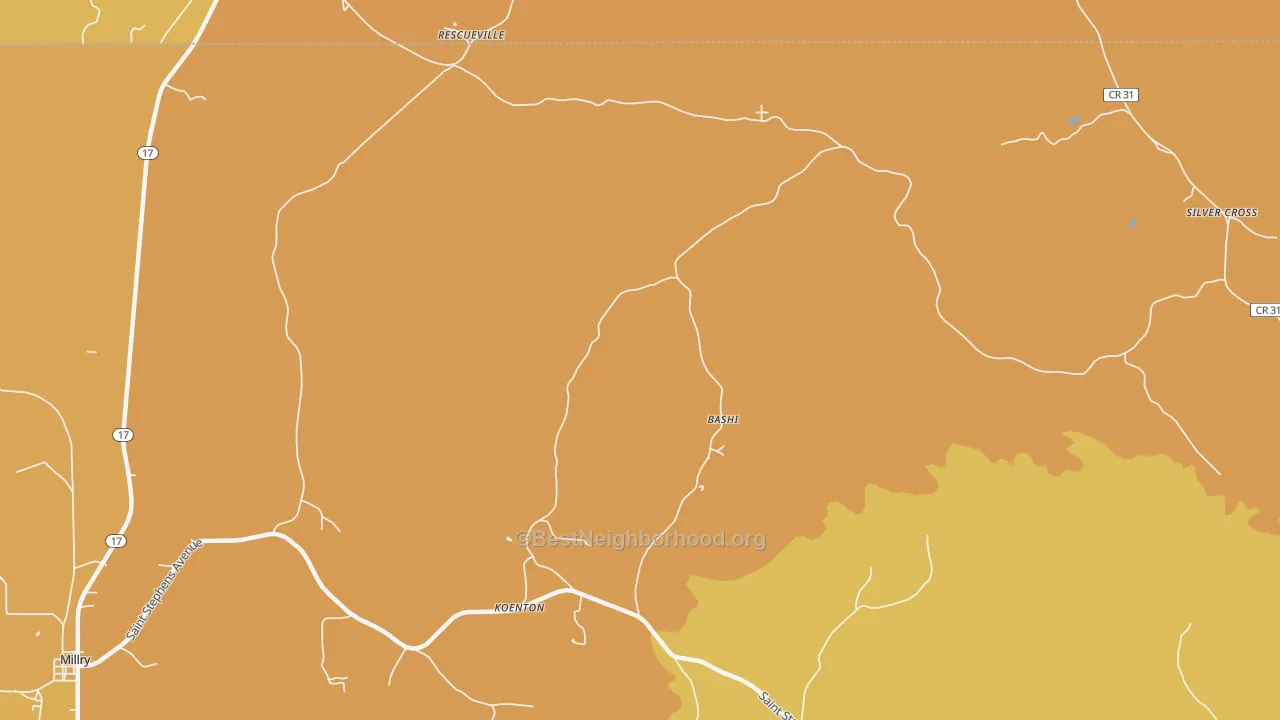 Map of the best neighborhoods in the Koenton area, with better matches in green and worse matches in red