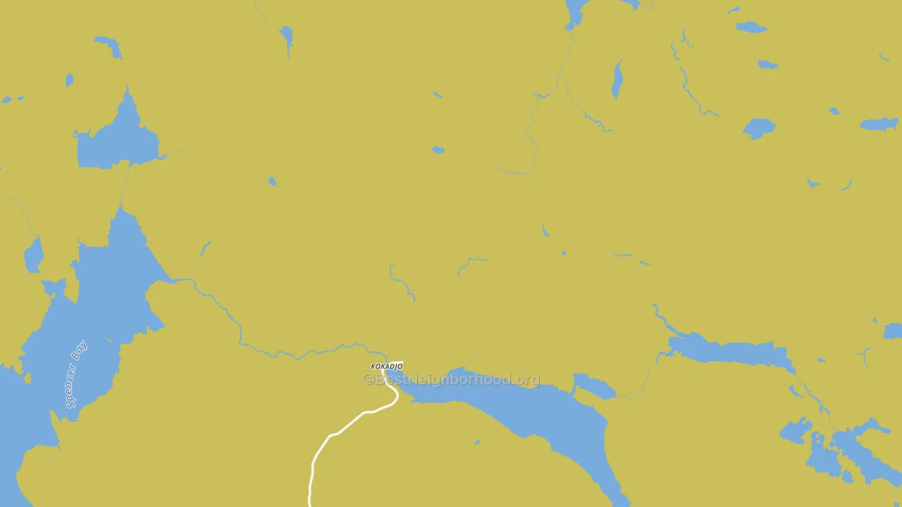 Map of the best neighborhoods in the Kokadjo area, with better matches in green and worse matches in red