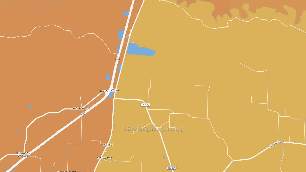 Map of the best neighborhoods in the Koko area, with better matches in green and worse matches in red