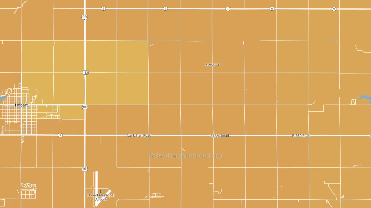 Map of the best neighborhoods in the Komalty area, with better matches in green and worse matches in red