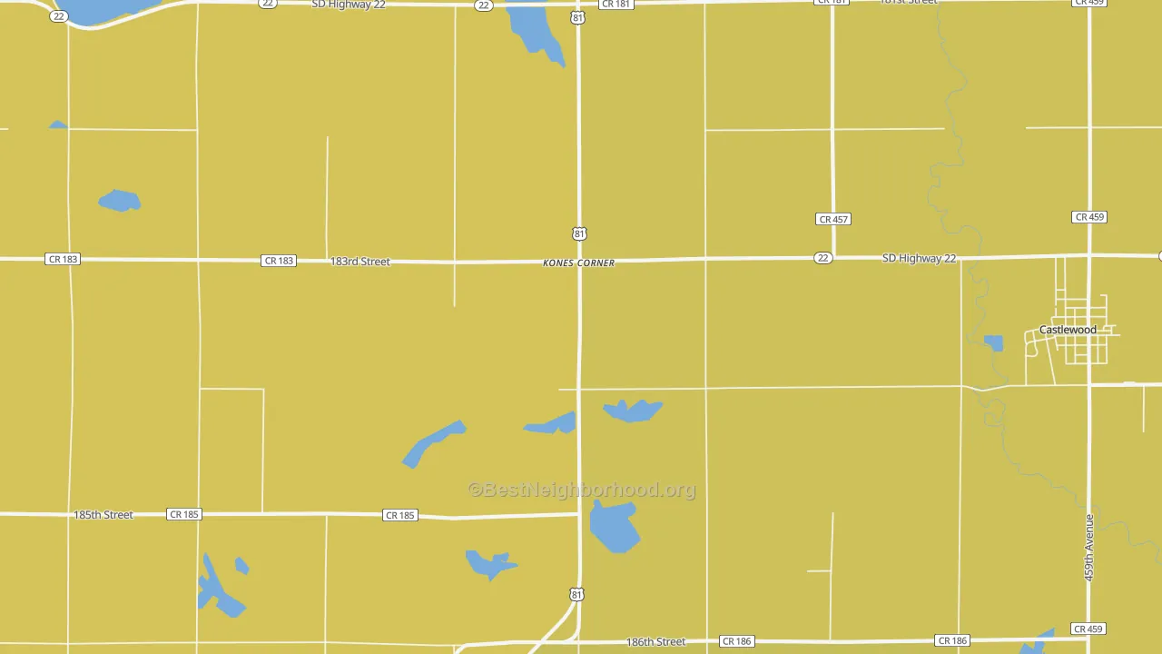 Map of the best neighborhoods in the Kones Corner area, with better matches in green and worse matches in red
