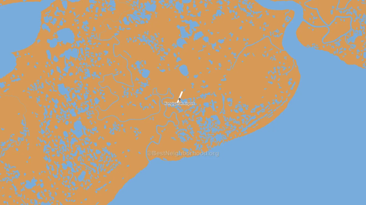 Map of the best neighborhoods in the Kongiganak area, with better matches in green and worse matches in red